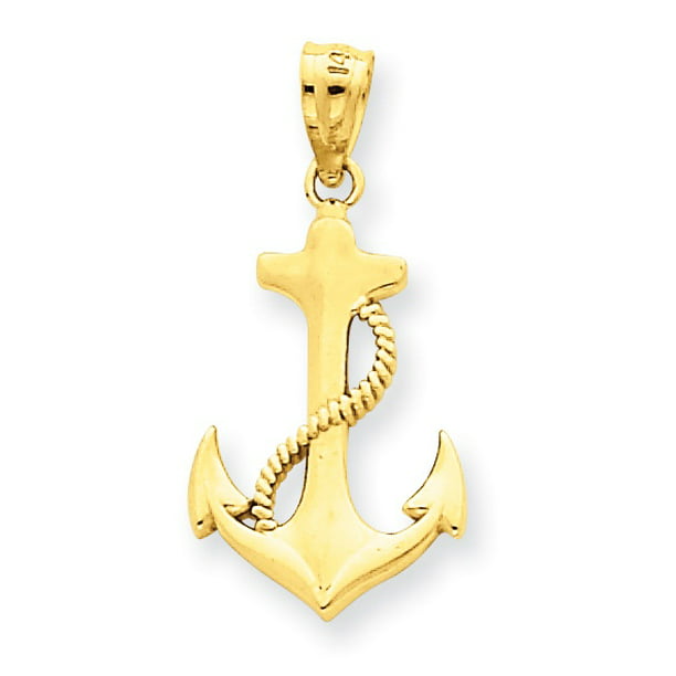 14K Yellow Gold Anchor With Rope Charm Pendant 